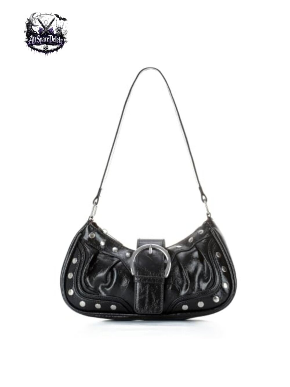 Y2K Vegan Leather Small Shoulder Bag with Rivet Studs Punk Goth Handbag